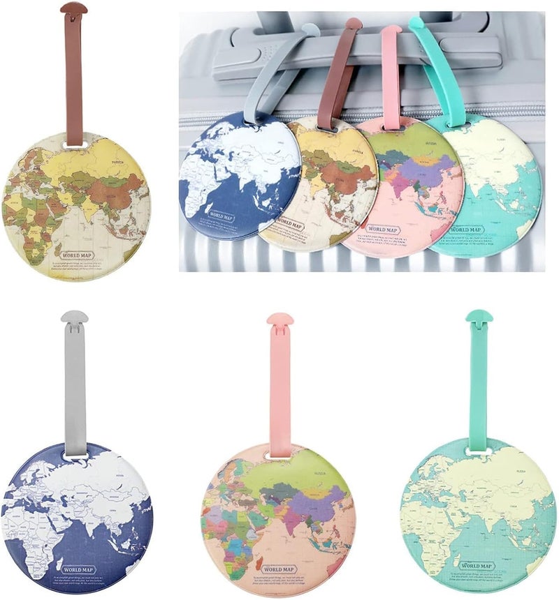 fashion mania Luggage Tags Set with Name Id Card,Globe Pattern PVC Luggage Tag, Travel Tags for Handbag, School Bag, Suitcase