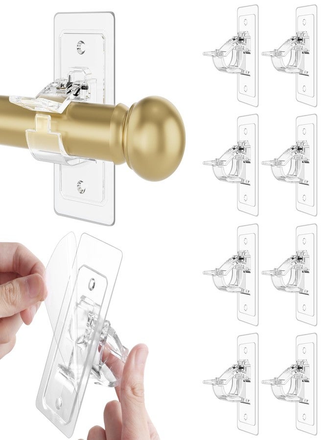 Goabroa Curtain Rod Holders No Drilling, 8 Pack Adhesive Universal Curtain Rod Brackets for Rod 0.5"-1.18" in Diameter, Adhesive Curtain Rod Holder for Bedroom, Living Room, Bathroom - Image 1