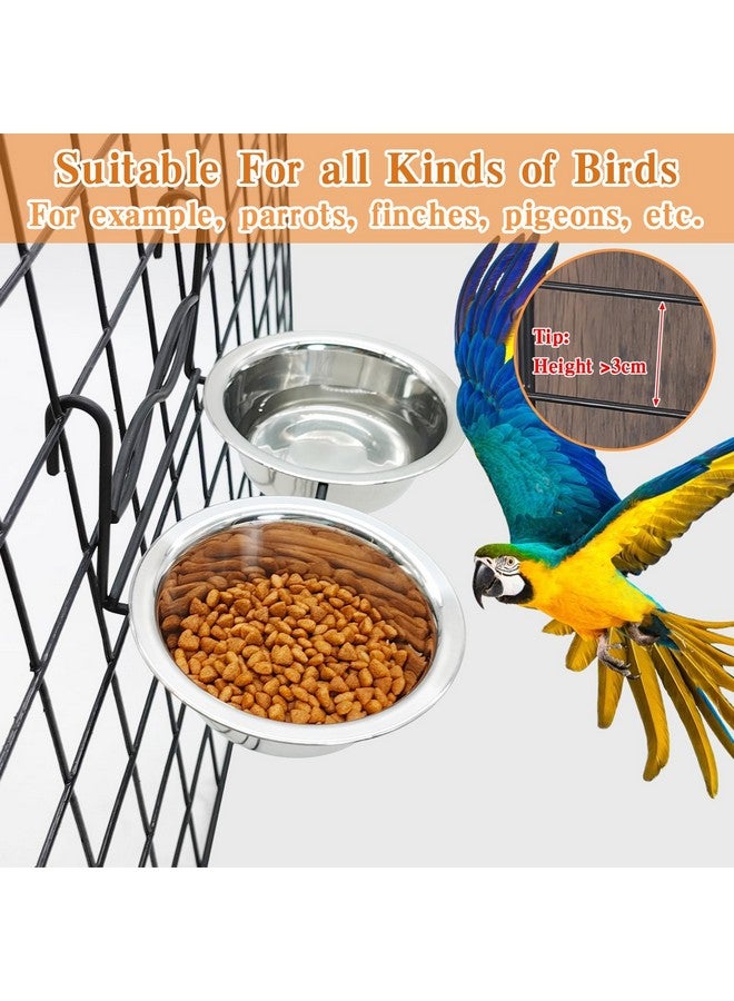 كاثسون أوعية طعام معلقة للطيور من كاثسون للقفص، قطعتان من الفولاذ المقاوم للصدأ وأطباق طعام وماء معدنية للحيوانات الأليفة مع حامل وخطاف تغذية للقفص وأكواب تغذية للطيور والببغاوات والكلاب والقطط صغيرة الحجم (قطر 4.3 بوصة) - Image 3