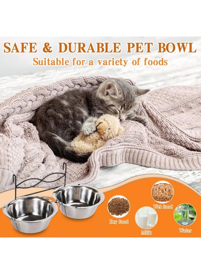 كاثسون أوعية طعام معلقة للطيور من كاثسون للقفص، قطعتان من الفولاذ المقاوم للصدأ وأطباق طعام وماء معدنية للحيوانات الأليفة مع حامل وخطاف تغذية للقفص وأكواب تغذية للطيور والببغاوات والكلاب والقطط صغيرة الحجم (قطر 4.3 بوصة) - Image 5