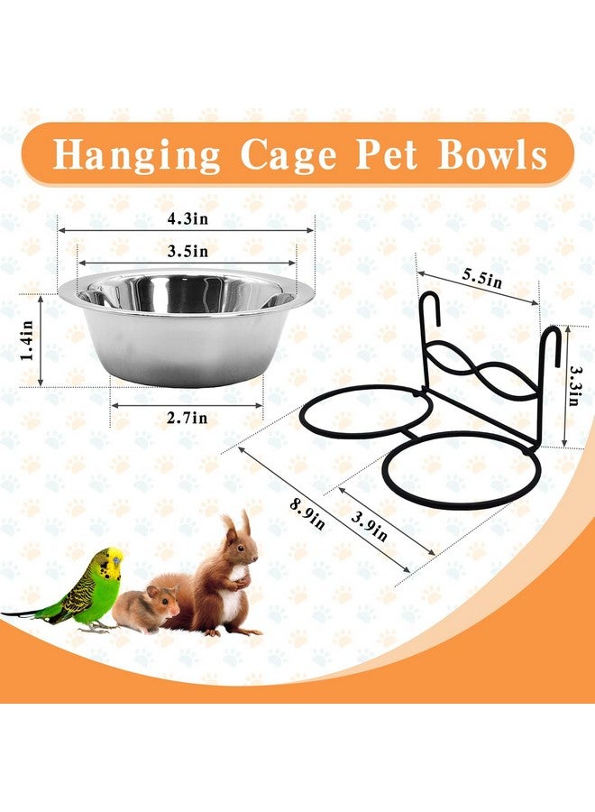 كاثسون أوعية طعام معلقة للطيور من كاثسون للقفص، قطعتان من الفولاذ المقاوم للصدأ وأطباق طعام وماء معدنية للحيوانات الأليفة مع حامل وخطاف تغذية للقفص وأكواب تغذية للطيور والببغاوات والكلاب والقطط صغيرة الحجم (قطر 4.3 بوصة) - Image 2