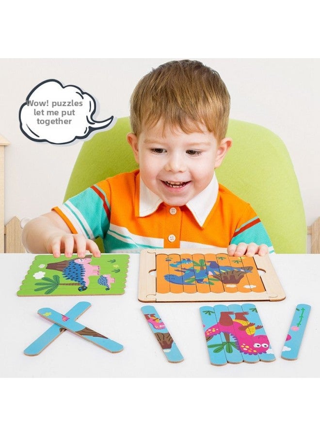 Creative Bar Puzzle Children's Early Education Educational Toys Wooden 1-2-3 Years Old Baby 4 Boys And Girls 5 Intelligence Development 6-Color:Bar Dinosaur Puzzle - Image 3