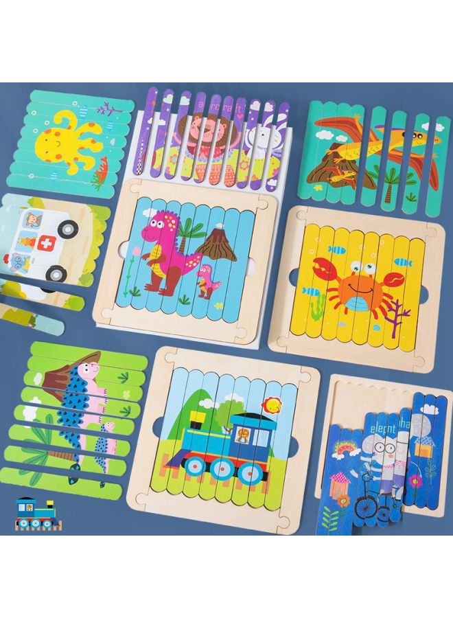 Creative Bar Puzzle Children's Early Education Educational Toys Wooden 1-2-3 Years Old Baby 4 Boys And Girls 5 Intelligence Development 6-Color:Bar Dinosaur Puzzle - Image 2