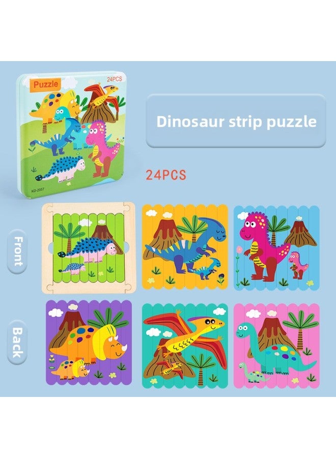 Creative Bar Puzzle Children's Early Education Educational Toys Wooden 1-2-3 Years Old Baby 4 Boys And Girls 5 Intelligence Development 6-Color:Bar Dinosaur Puzzle - Image 1