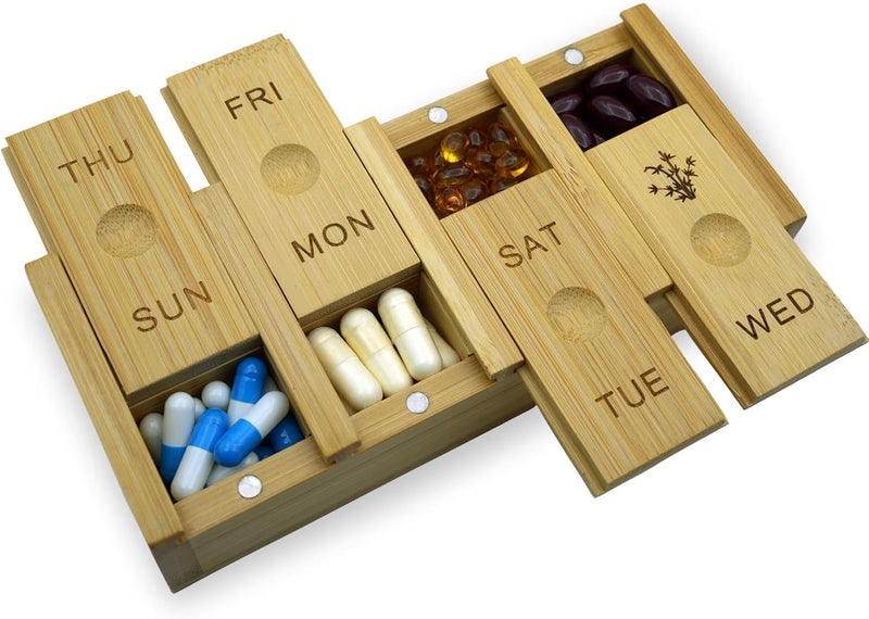 Bamboo Weekly Pill Organizer for Adults