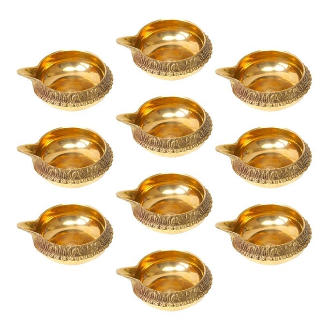 BRASS KUBER DIYAS OIL LAMPS FOR PUJA ROOM DECORATION AND DIWALI FESTIVAL SIZE 15 INCH PACK 10