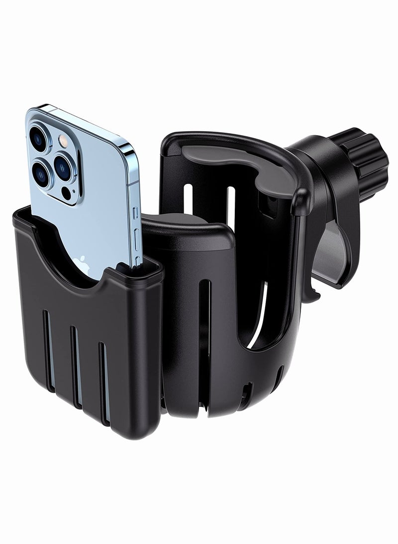 Upgraded 2-in-1 Cup Holder with Phone Holder, Universal Design for Strollers, Bikes, Wheelchairs, and Scooters, 360-Degree Rotation, Large Capacity Drink Holder - Image 1