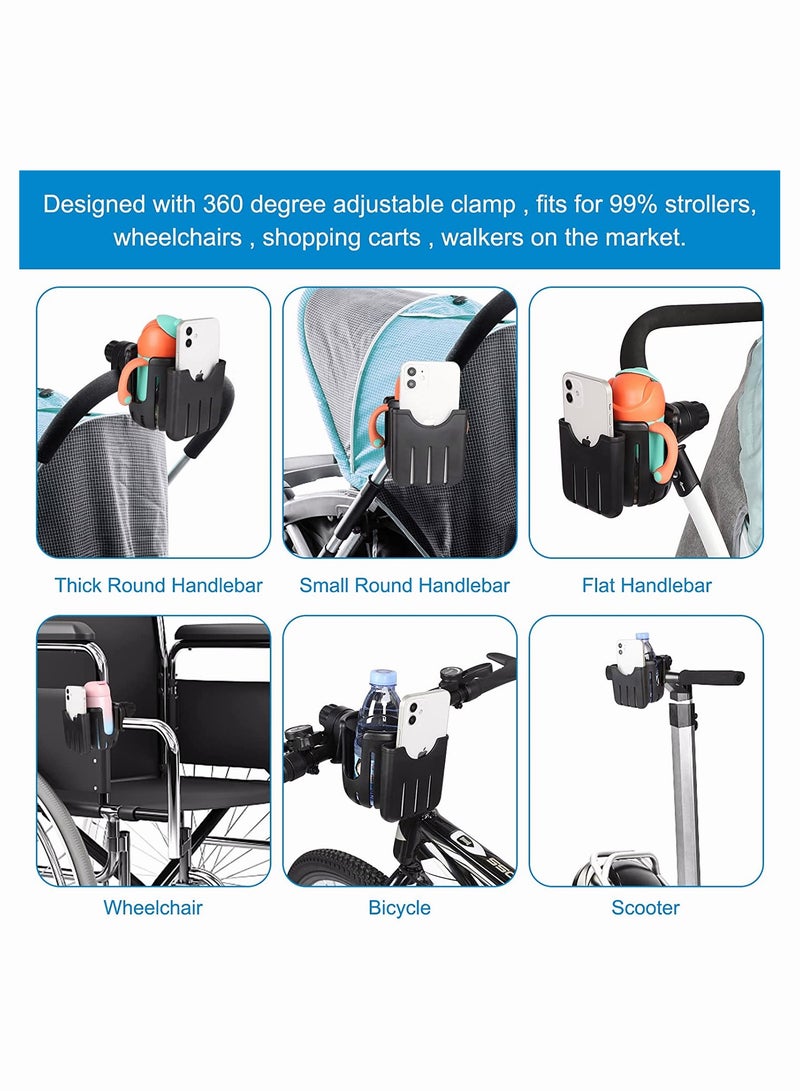Upgraded 2-in-1 Cup Holder with Phone Holder, Universal Design for Strollers, Bikes, Wheelchairs, and Scooters, 360-Degree Rotation, Large Capacity Drink Holder - Image 3