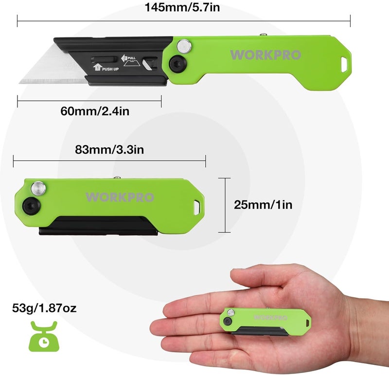 WORKPRO EDC Folding Utility Knife, Mini Box Cutter with Quick Open Axis Lock, Quick Change Blade Razor Knife, Foldable Small Pocket Knife with Belt Clip - Image 2
