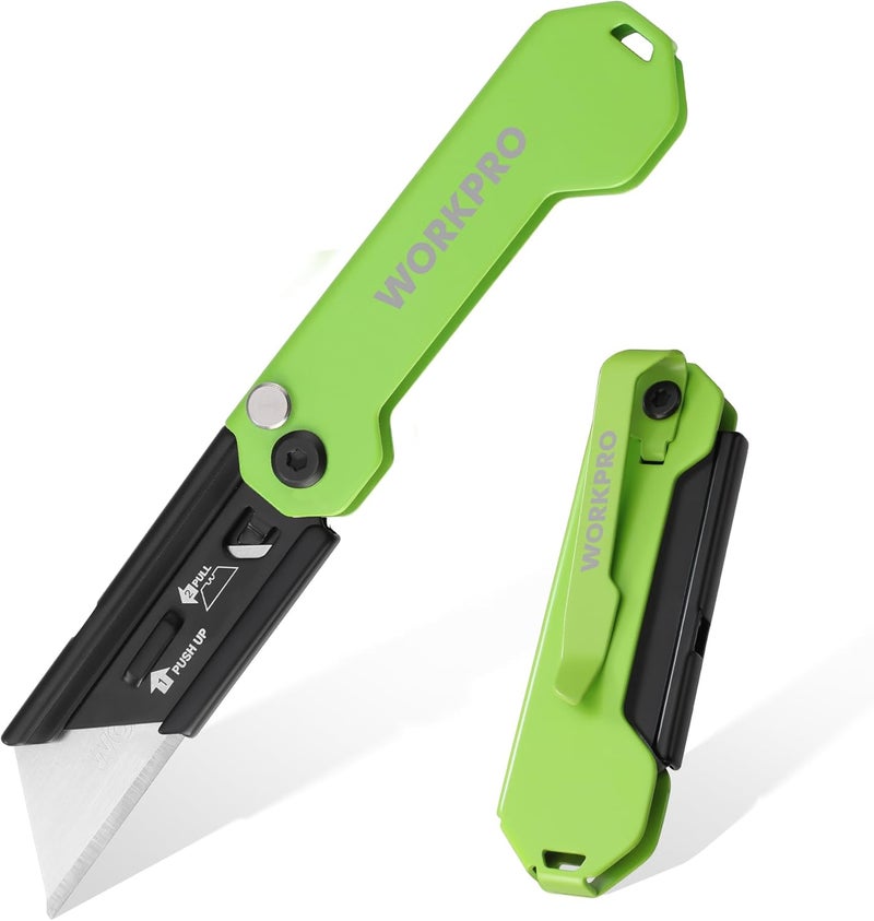 WORKPRO EDC Folding Utility Knife, Mini Box Cutter with Quick Open Axis Lock, Quick Change Blade Razor Knife, Foldable Small Pocket Knife with Belt Clip - Image 1
