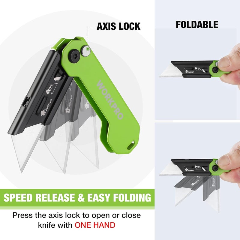 WORKPRO EDC Folding Utility Knife, Mini Box Cutter with Quick Open Axis Lock, Quick Change Blade Razor Knife, Foldable Small Pocket Knife with Belt Clip - Image 5