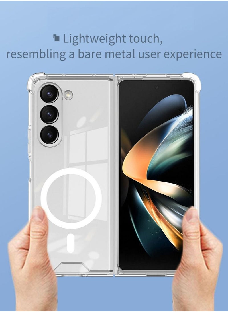 TEAM LUXURY - Samsung Galaxy Z Fold 5 Magnetic Clear Case Cover, Compatible with Magsafe Card Wallet and Wireless Charger Transparent Protective Shockproof and Drop-Proof Anti-Yellowing Protector - Image 1