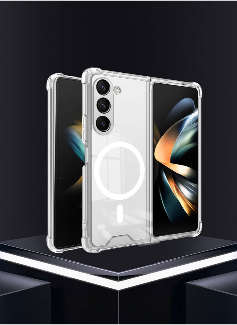 TEAM LUXURY - Samsung Galaxy Z Fold 5 Magnetic Clear Case Cover, Compatible with Magsafe Card Wallet and Wireless Charger Transparent Protective Shockproof and Drop-Proof Anti-Yellowing Protector - Image 1