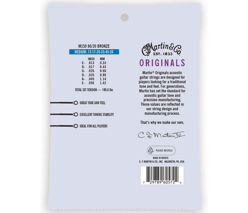 Martin Strings M150 The Original Acoustic Guitar Set 80/20 Medium - 013-.056 - Image 2