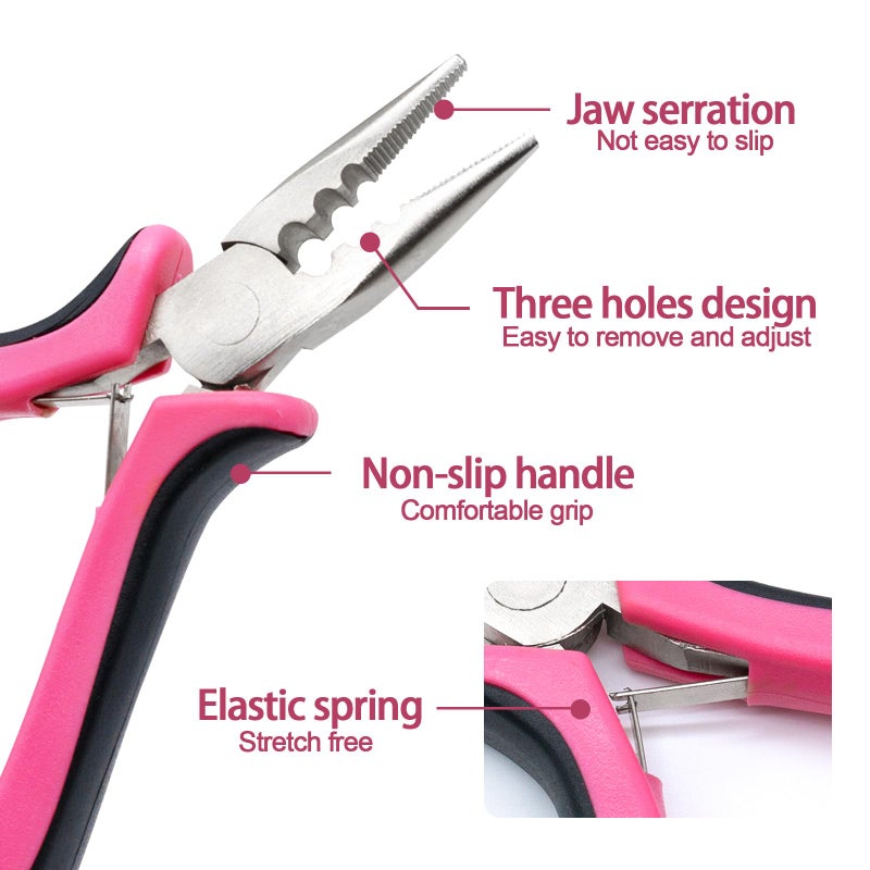 Quacc Hair Extension Pliers 3-Hole Mini Hair Extension Tool for Micro and Nano Ring Hair Extensions (Pink) - Image 2