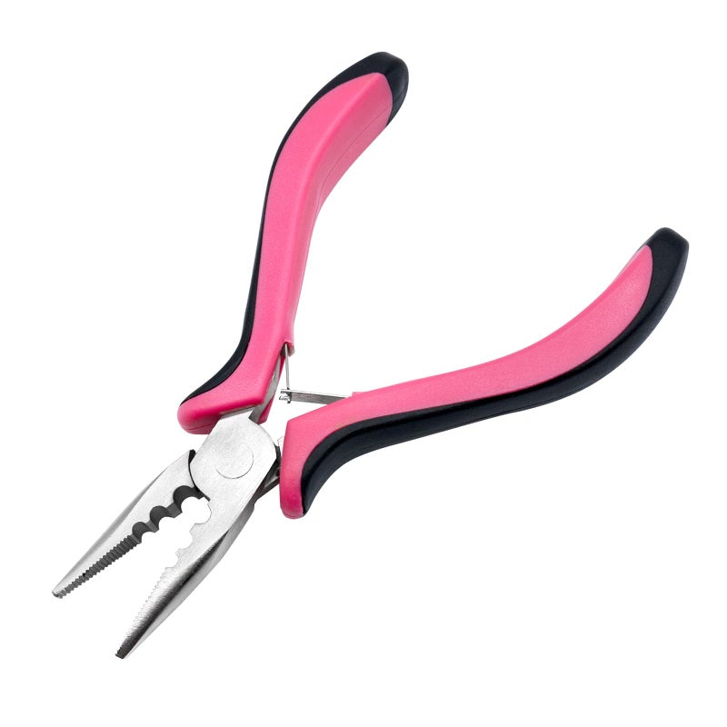 Quacc Hair Extension Pliers 3-Hole Mini Hair Extension Tool for Micro and Nano Ring Hair Extensions (Pink) - Image 1