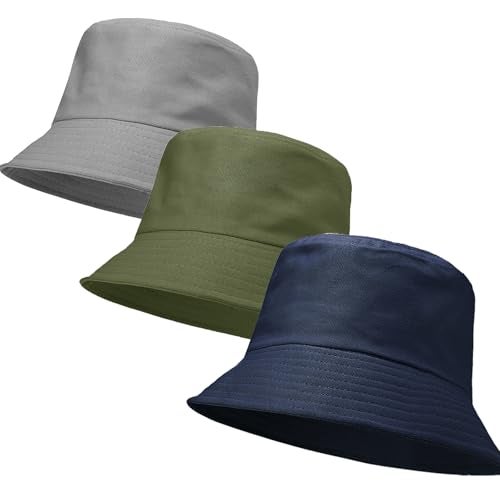 LPMOERA 3 Packs Unisex Athletic Bucket Hat Solid Colors Sun Hat with UV Protection for Outdoor Sports Packable Summer Hats 3 Navy Blue/Army Green/Light Gray One Size - Image 1
