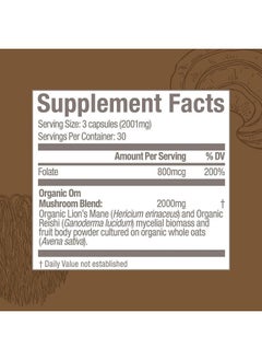 Om Mushroom Superfood Brain Fuel Mushroom Powder Capsules Superfood Supplement, 90 Count, 30 Days, Lion's Mane, Reishi Blend Plus Folate, Mental Clarity, Mushroom Supplement  - Image 5