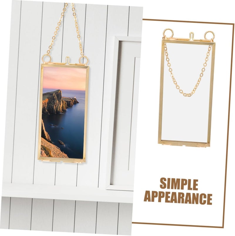 2pcs Vertical Brass Hanging Glass Picture Frames for Pressed Flowers 5x10cm Copper Color Specimen Display Art Frames for Home Décor - Image 5
