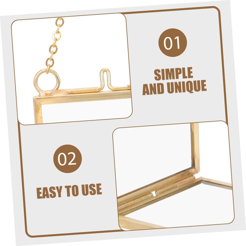 2pcs Vertical Brass Hanging Glass Picture Frames for Pressed Flowers 5x10cm Copper Color Specimen Display Art Frames for Home Décor - Image 4