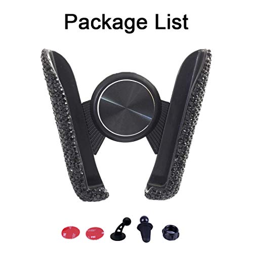 SUNCARACCL Bling Car Phone Holder Mini Dash Air Vent Automatic Mount Universal 360°Adjustable Crystal Auto Stand Accessories for Women and Girls (Black) - Image 4