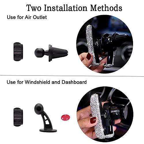 SUNCARACCL Bling Car Phone Holder Mini Dash Air Vent Automatic Mount Universal 360°Adjustable Crystal Auto Stand Accessories for Women and Girls (Black) - Image 5