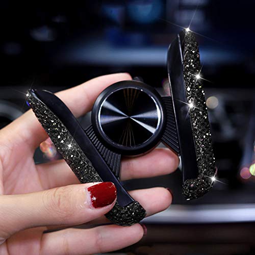 SUNCARACCL Bling Car Phone Holder Mini Dash Air Vent Automatic Mount Universal 360°Adjustable Crystal Auto Stand Accessories for Women and Girls (Black) - Image 1