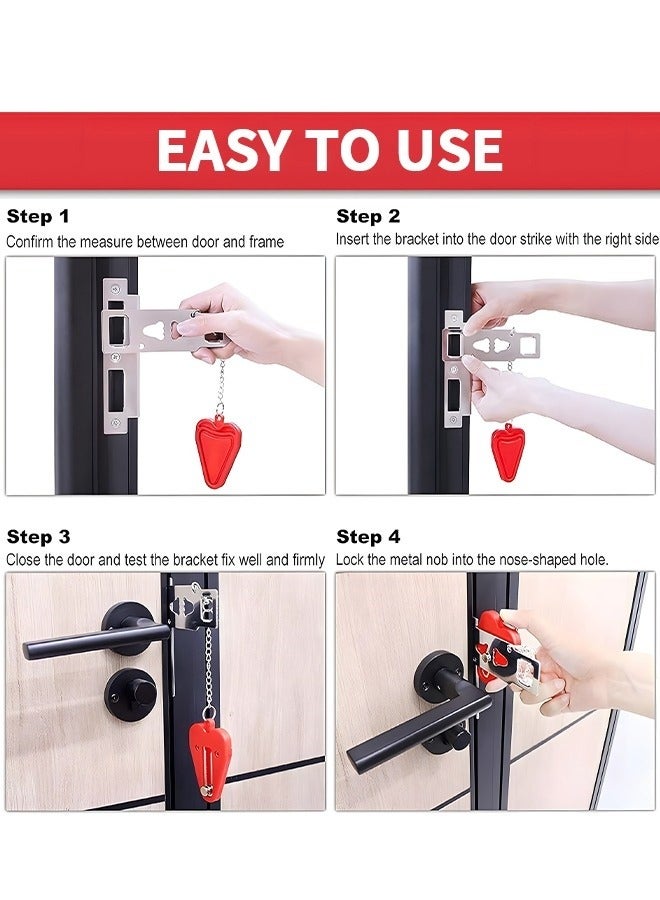 MIXDE Portable Door Lock,Home Security Door Locker Devices And Door Stopper,Dual Protection Security Door Kit,Door Stopper Self Defensey Tools For Hotel Travel Home Apartment House,2pcs - Image 4