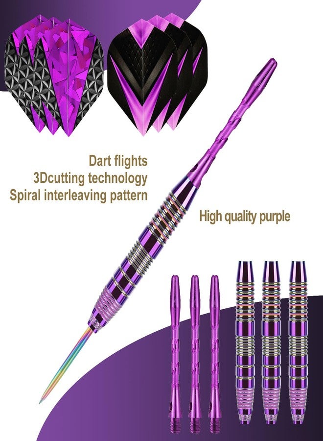 Trecynd Darts Metal Tip Set 3 Aluminum Shaft Metal Dart Set Professional Darts Steel Tip Sets + Extra Dart Flights 3 Replace Plastic Shafts Beginner or Professional Darts 22g (Purple) - Image 4