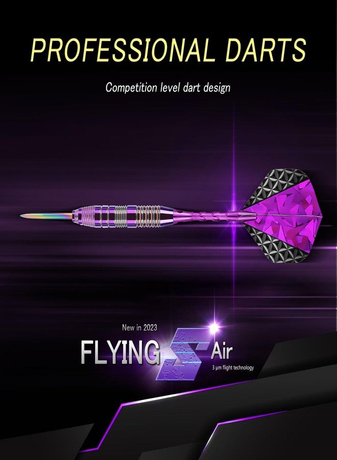 Trecynd Darts Metal Tip Set 3 Aluminum Shaft Metal Dart Set Professional Darts Steel Tip Sets + Extra Dart Flights 3 Replace Plastic Shafts Beginner or Professional Darts 22g (Purple) - Image 2