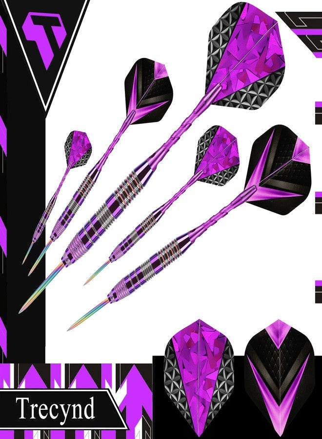 Trecynd Darts Metal Tip Set 3 Aluminum Shaft Metal Dart Set Professional Darts Steel Tip Sets + Extra Dart Flights 3 Replace Plastic Shafts Beginner or Professional Darts 22g (Purple) - Image 3