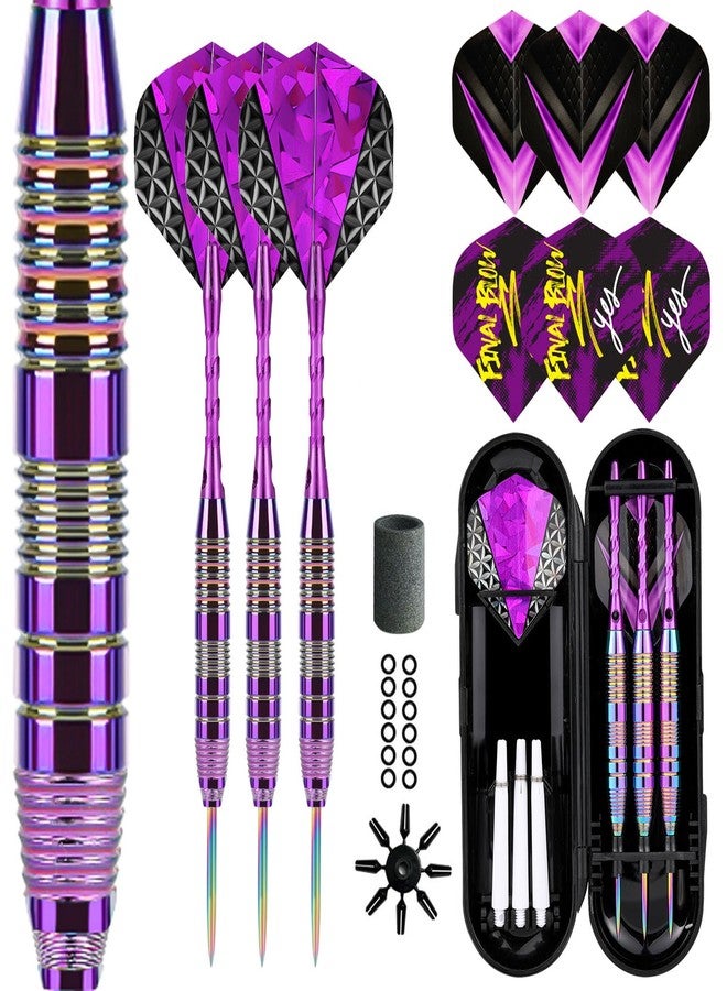 Trecynd Darts Metal Tip Set 3 Aluminum Shaft Metal Dart Set Professional Darts Steel Tip Sets + Extra Dart Flights 3 Replace Plastic Shafts Beginner or Professional Darts 22g (Purple) - Image 1
