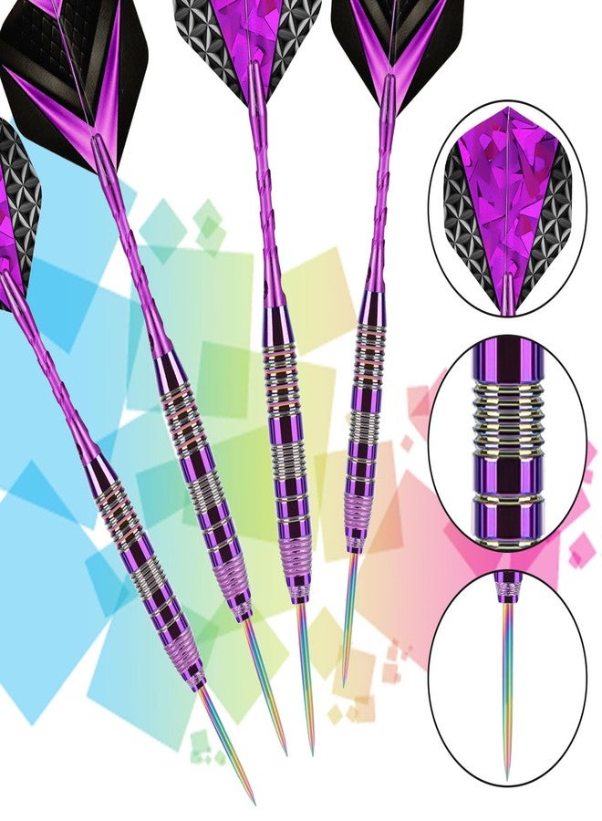 Trecynd Darts Metal Tip Set 3 Aluminum Shaft Metal Dart Set Professional Darts Steel Tip Sets + Extra Dart Flights 3 Replace Plastic Shafts Beginner or Professional Darts 22g (Purple) - Image 5