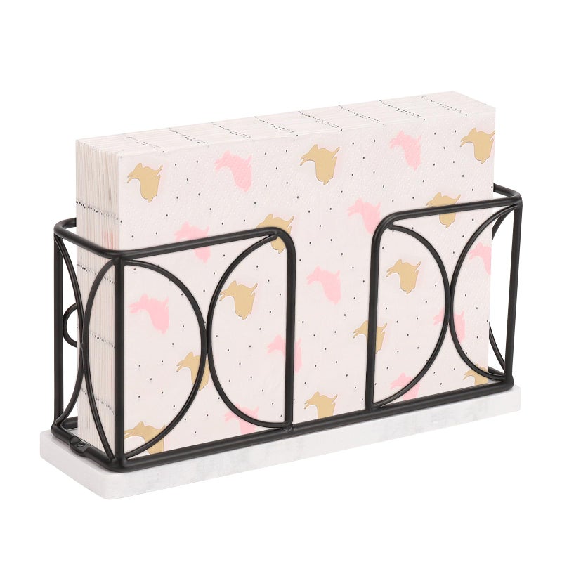 Winmien Napkin Holder With Marble Base  Guest Towel Paper Dispenser For Table  Modern Metal Napkin Stand  Ideal For All Bathroom Vanity  Kitchen Decor Accessories (Matte Black  4 Inch) - Image 1