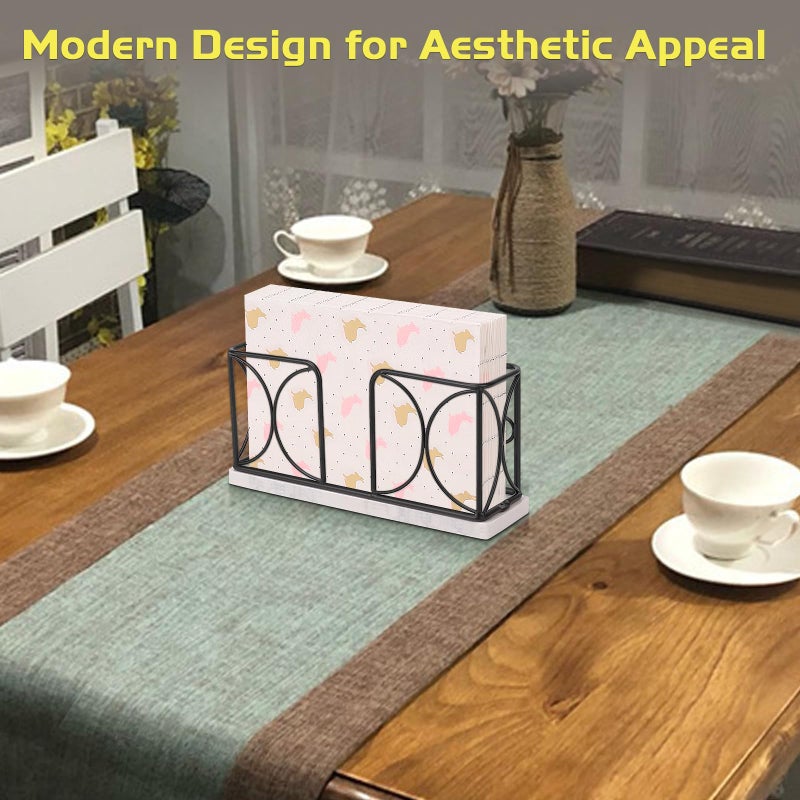 Winmien Napkin Holder With Marble Base  Guest Towel Paper Dispenser For Table  Modern Metal Napkin Stand  Ideal For All Bathroom Vanity  Kitchen Decor Accessories (Matte Black  4 Inch) - Image 2