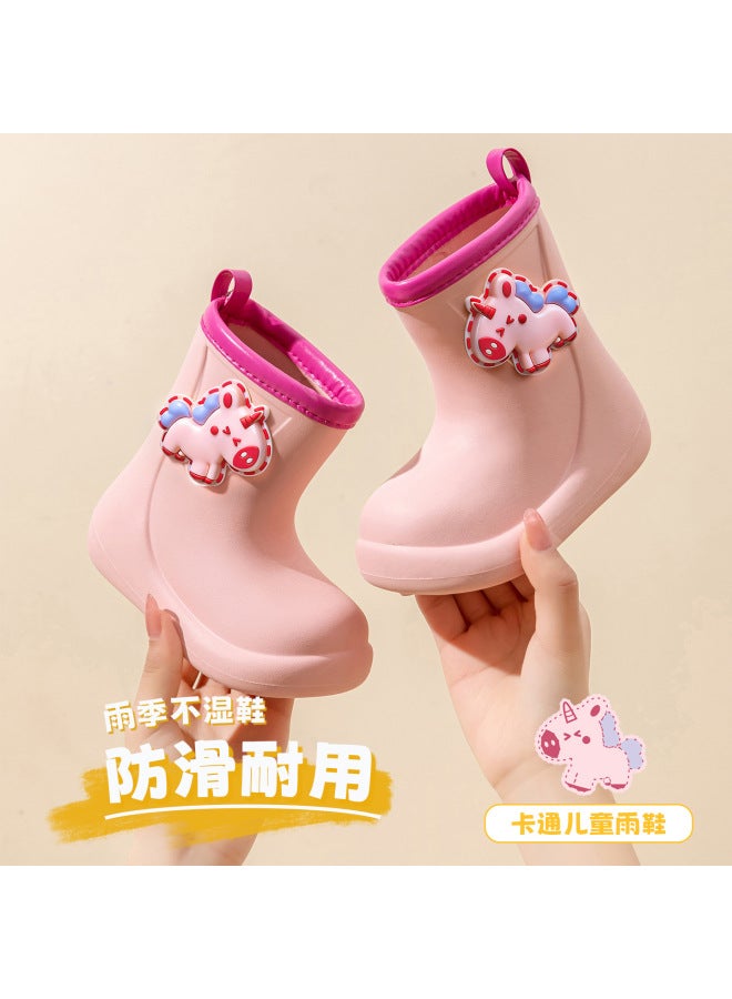 New Children's Rain Boots With Cartoon Pony Design, Non-slip And Lightweight For Rainy Days, Suitable For Older Children, Toddlers, And Students For School Use
