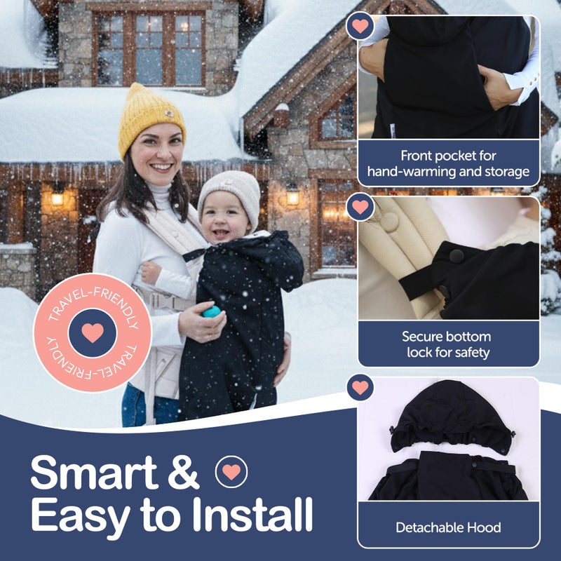 Intimom Baby Carrier Cover Winter with Detachable Hood - Windproof Winter Car Seat Cover Baby Girl & Boy, Universal Travel Carrier & Stroller Blankets for Babies - Waterproof with Fleece Lining - Image 4