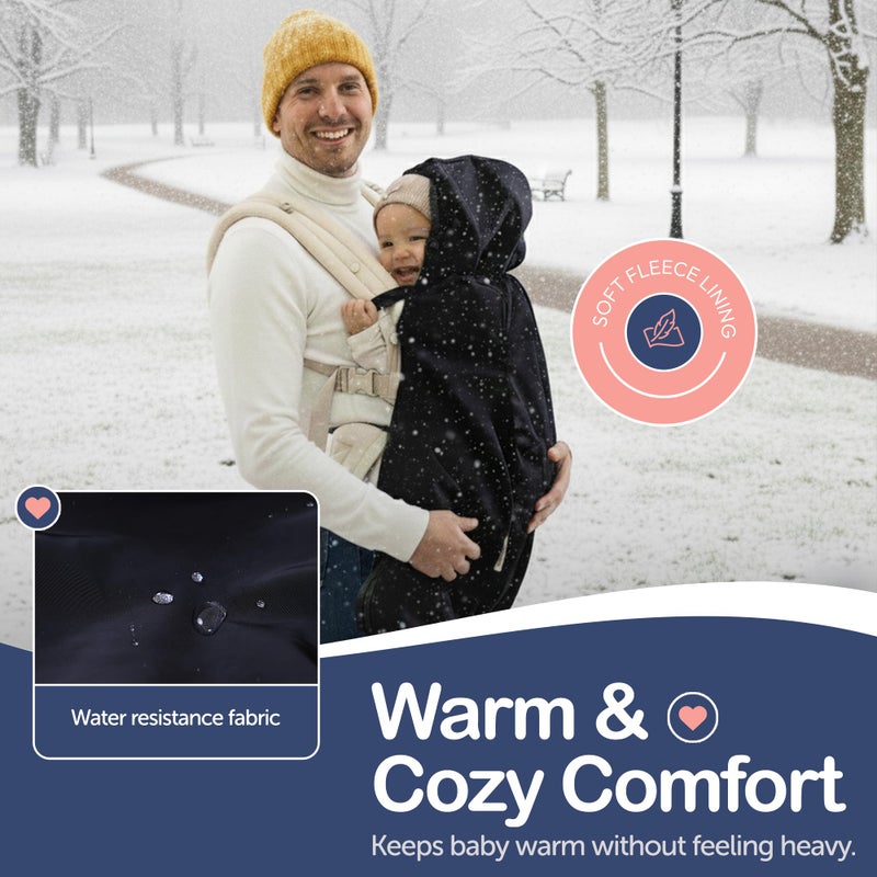 Intimom Baby Carrier Cover Winter with Detachable Hood - Windproof Winter Car Seat Cover Baby Girl & Boy, Universal Travel Carrier & Stroller Blankets for Babies - Waterproof with Fleece Lining - Image 2