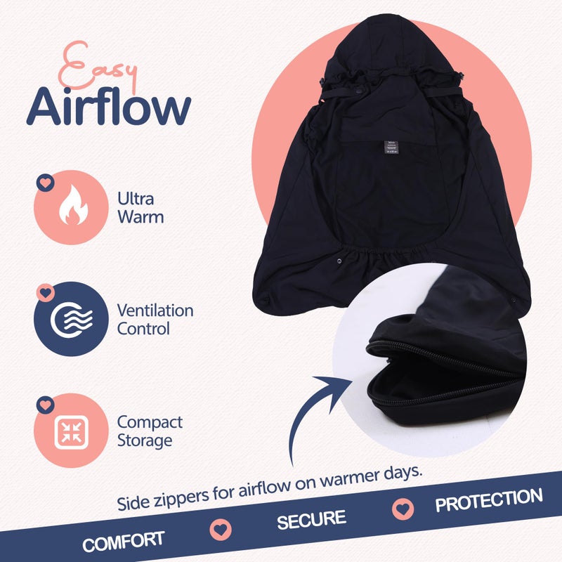 Intimom Baby Carrier Cover Winter with Detachable Hood - Windproof Winter Car Seat Cover Baby Girl & Boy, Universal Travel Carrier & Stroller Blankets for Babies - Waterproof with Fleece Lining - Image 3