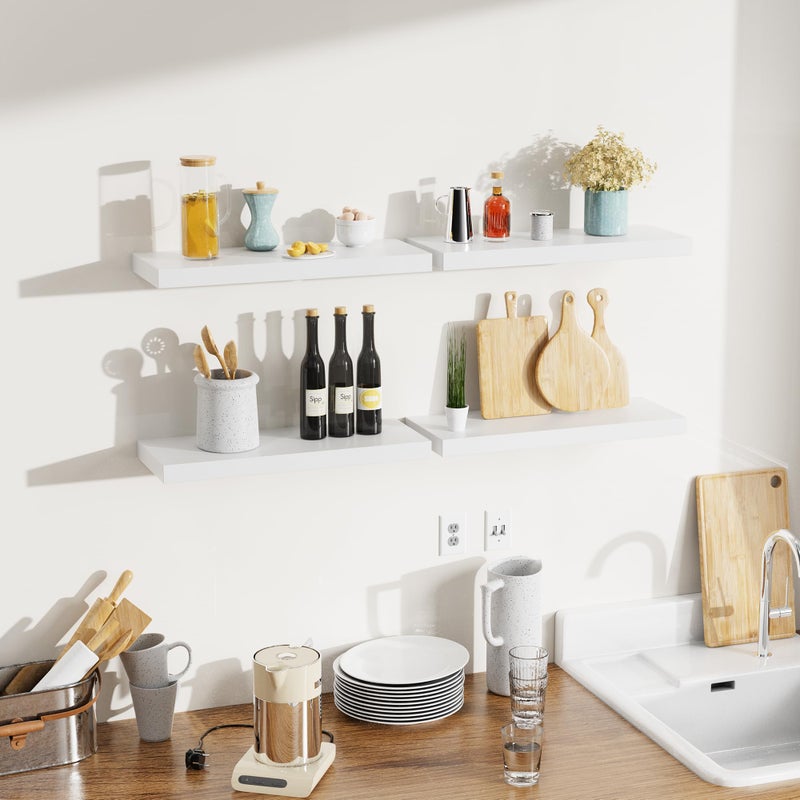 Bellsal Floating Shelves for Wall, White Engineered Wood Wall Shelf Set of 4, 16" Wall Mounted Floating Shelf for Kitchen, Living Room, Bedroom, Bathroom Storage, Book Shelf for Walls Home Decor - Image 5
