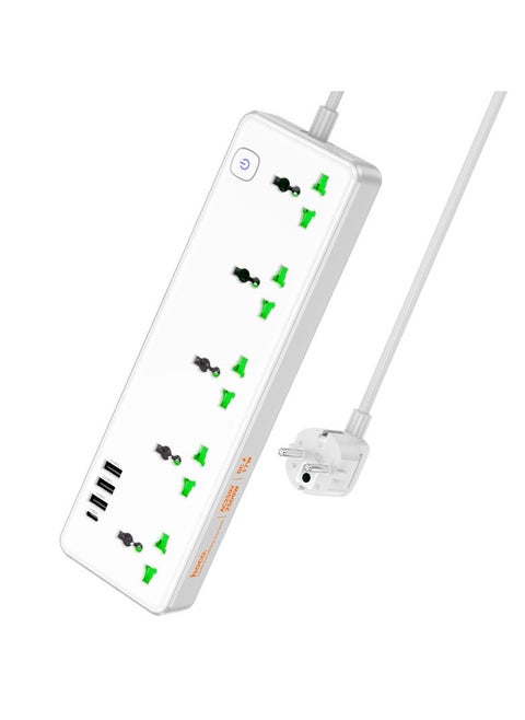 Power strip “AC13A Talento” 5 sockets EU Power strip with single Type-C, 3 × USB-A outputs and 5 × AC sockets. EU plug. 2500W high power.