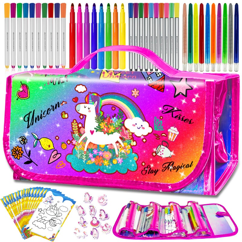 weirtoya 56 PCS Washable Scented Markers with Glitter Pencil Case Mermaid Unicorn Arts and Crafts for kids 468 Kids Coloring Drawing Kits for 48 Years Old Girls Xmas Gifts Stocking Stuffers Rainbow 70 - Image 2