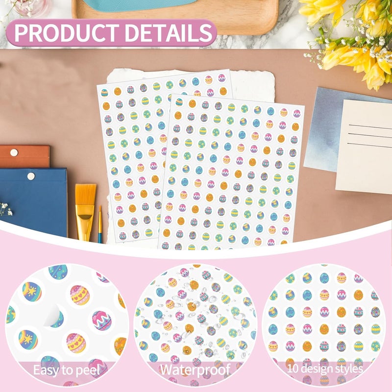 WANGHENG Starboling 2400 Pcs Small Stickers for Kids,Easter Egg Mini Sticker Colorful Paper Decals 10 Egg Styles Self-Adhesive Stickers for Party Envelopes Scrapbook Gifts DIY Supplies,0.5in（Egg） Assorted natural tone picks - Image 3