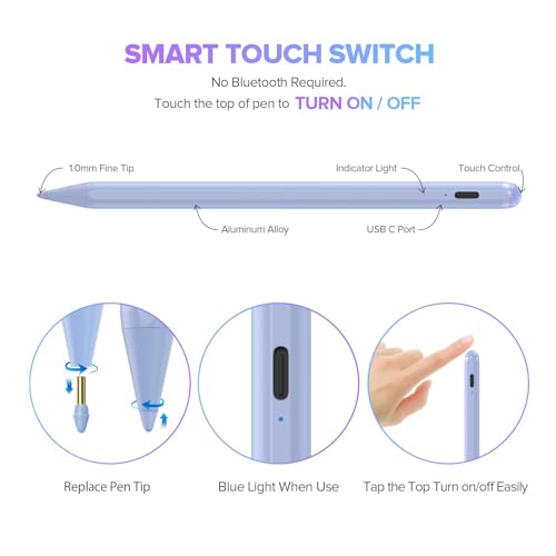 JAMJAKE Stylus Pen for iPad 11th&10th Generation - 2X Fast Charge Active Pencil Compatible with 2018-2025 Apple iPad Pro 11"/12.9"/M4, iPad Air 3/4/5/M2/M3, iPad 6-11, iPad mini 5/6 Gen - Purple - Image 5
