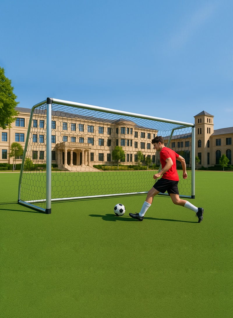 GT-Wheel Aluminum Football Goal 365×182×150cm High Quality Soccer Goal Matt Silver Color - Image 1