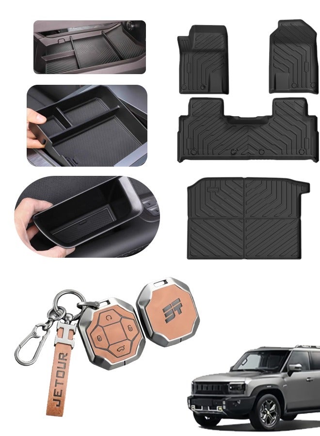 Generic Jetour T2 5-piece set includes TPE foot pad/TPE environmental protection trunk mat/all-inclusive key set/armrest box/door handle storage box, which is wear-resistant and scratch-resistant, environmentally friendly and waterproof, easy to clean and wipe, goodcar. - Image 1