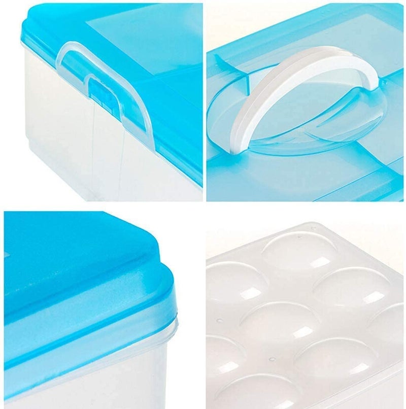ViberDeal Plastic Kitchen Refrigerator Egg Storage 3 Layer Rectangular Egg Container Organizer Box Plastic Portable Airtight Outdoor Egg Storage Container With Carry Holder Multicolor 32 Grid - Image 3