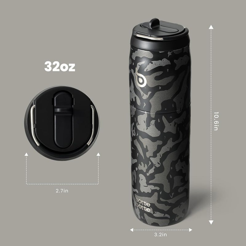 BOTTLE BOTTLE 32 oz Stainless Steel Water Bottle with Straw and Lid - Vacuum Insulated, Leak Proof, Black Camouflage - Image 3