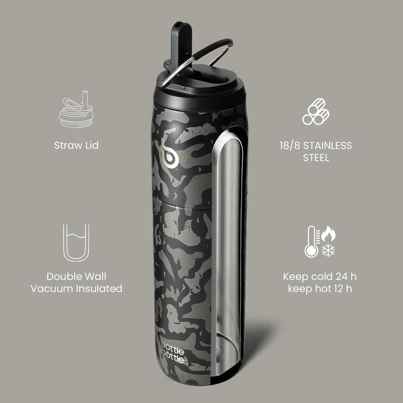 BOTTLE BOTTLE 32 oz Stainless Steel Water Bottle with Straw and Lid - Vacuum Insulated, Leak Proof, Black Camouflage - Image 2
