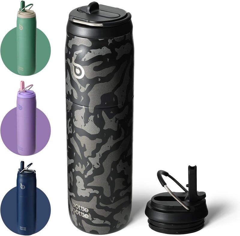 BOTTLE BOTTLE 32 oz Stainless Steel Water Bottle with Straw and Lid - Vacuum Insulated, Leak Proof, Black Camouflage - Image 1